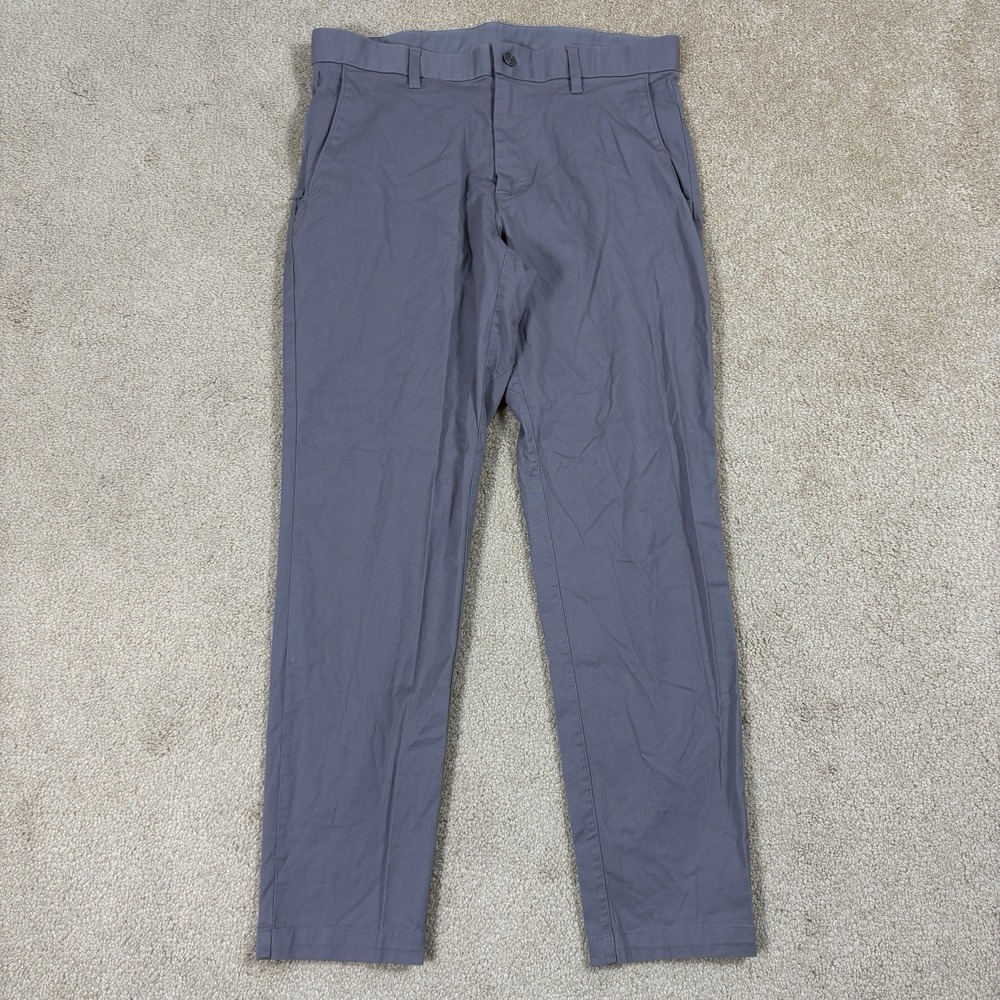 Fabletics Men Gray Chino Pants Slim Tapered Flat Front Stretch Pockets Waist 32
